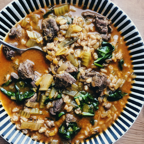Beef & Farro High Protein Soup